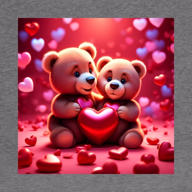 Teddy celebrating Valentines day, randome floating love hearts by Colin-Bentham